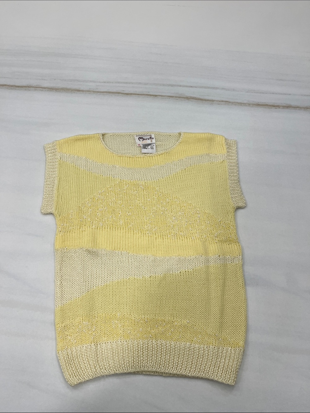 MARELLA Yellow and Cream Short-Sleeve Knit Top